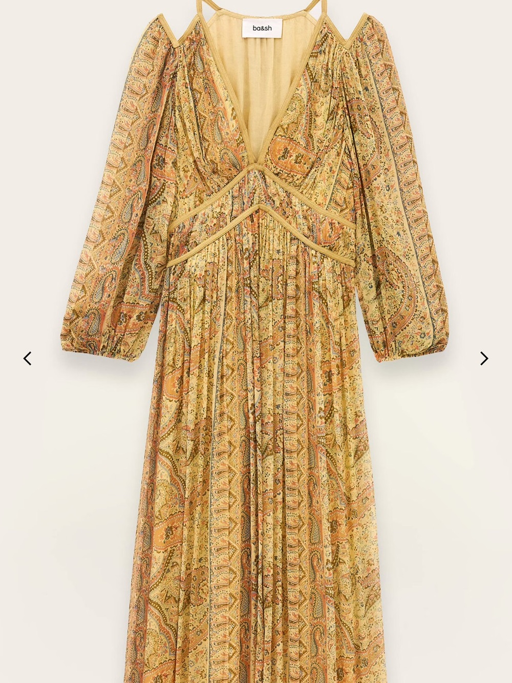 ba&sh Golden Yellow Paisley Cold-Shoulder Maxi Dress